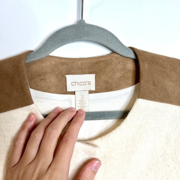 Chico's Women's Cream Textured Wool Long Vest With Snaps Faux Suede Panel XL - Picture 5 of 8